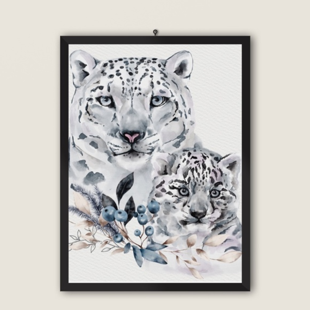 Wall Art Print Watercolor Snow Leopard Arctic Poster Unframed - Picture 5 of 12